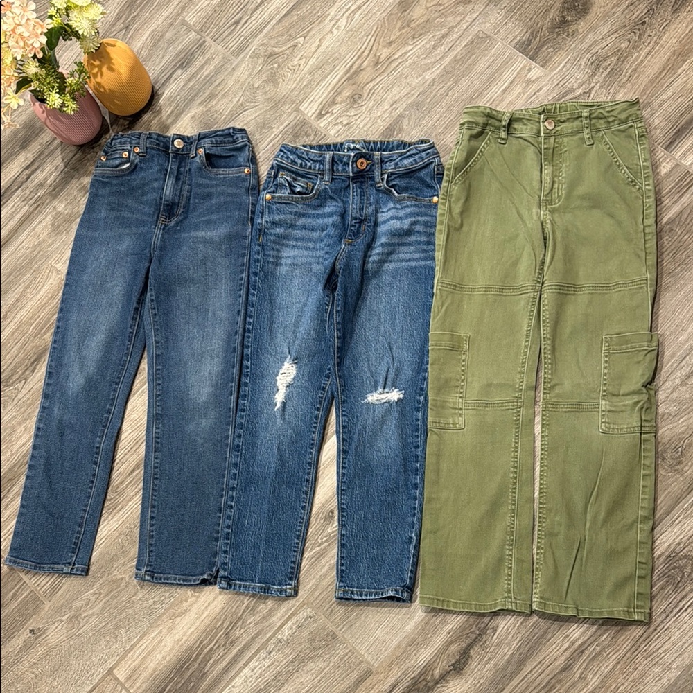 Stylish Girls Denim and Green Pants Set (ALL Great Condition)